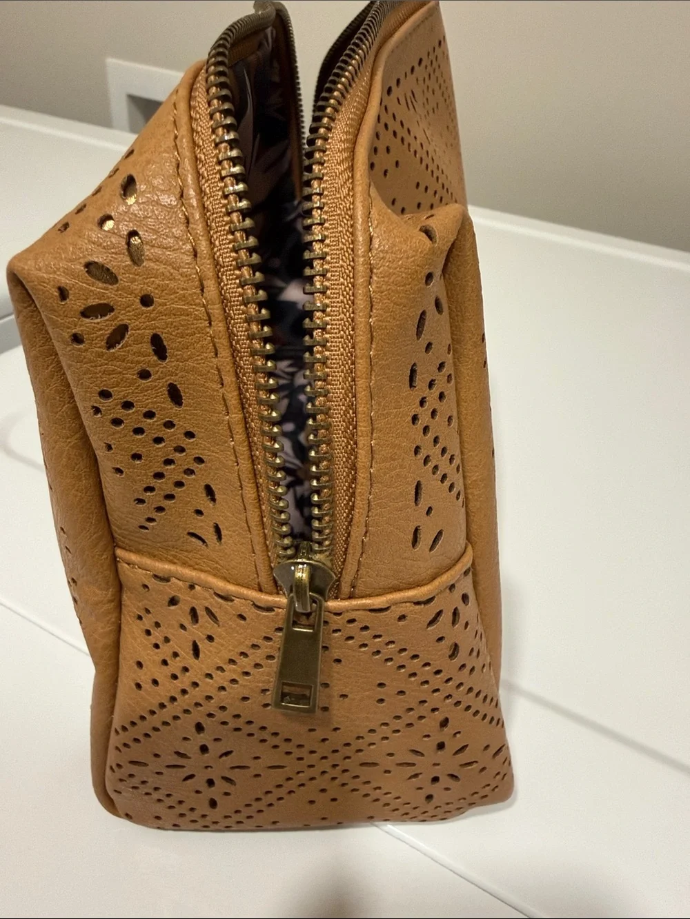 Perforated Tan Women's Zip Pouch